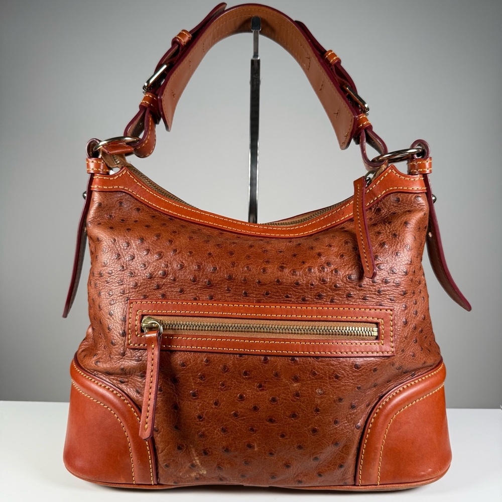 Dooney & Bourke Women's Saddle Brown Ostrich-Texture Leather Hobo Bag - Picture 3 of 10